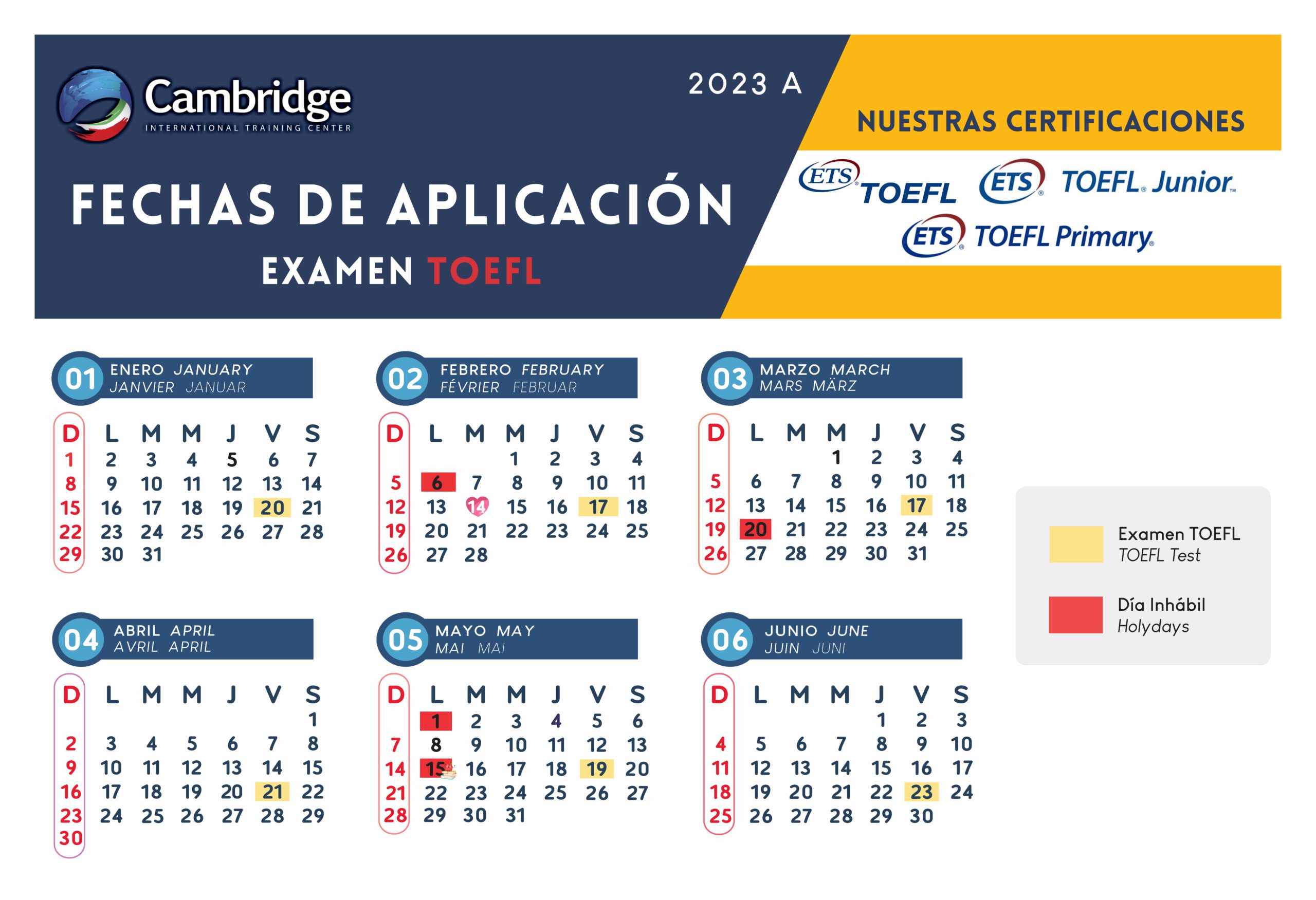 fechas TOEFL Cambridge México